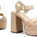 DREAM PAIRS Women's Platform Chunky Heels Square Open Toe Ankle Strap High Heeled Sandals Y2K Shoes for Party Brunch (Beige, Size 9)
