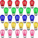 25 Pack S14 Colored LED Light Bulb 2 Watt Multi-Color String Light Bulbs Plastic Shatterproof E26 Base LED Filament Outdoor Replacement Christmas Light Bulbs(Red Green Blue Pink Yellow)