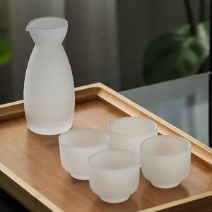 5-Piece Glass Japanese Sake Set Wine Bottle Dispenser Frosted and Translucent Wineware 150ml Sake Glass Pot and 4 Sake Cups