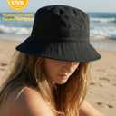 HONGTEYA Bucket Sun Hats for Woman Men Cotton Packable Summer Beach Sun Bucket Hats for Women Men Fishing Outdoor Vacation (Black)