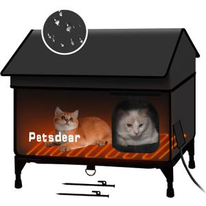 Heated Outdoor Cat House - Large, Weatherproof & Insulated for Multiple Cats (Black)