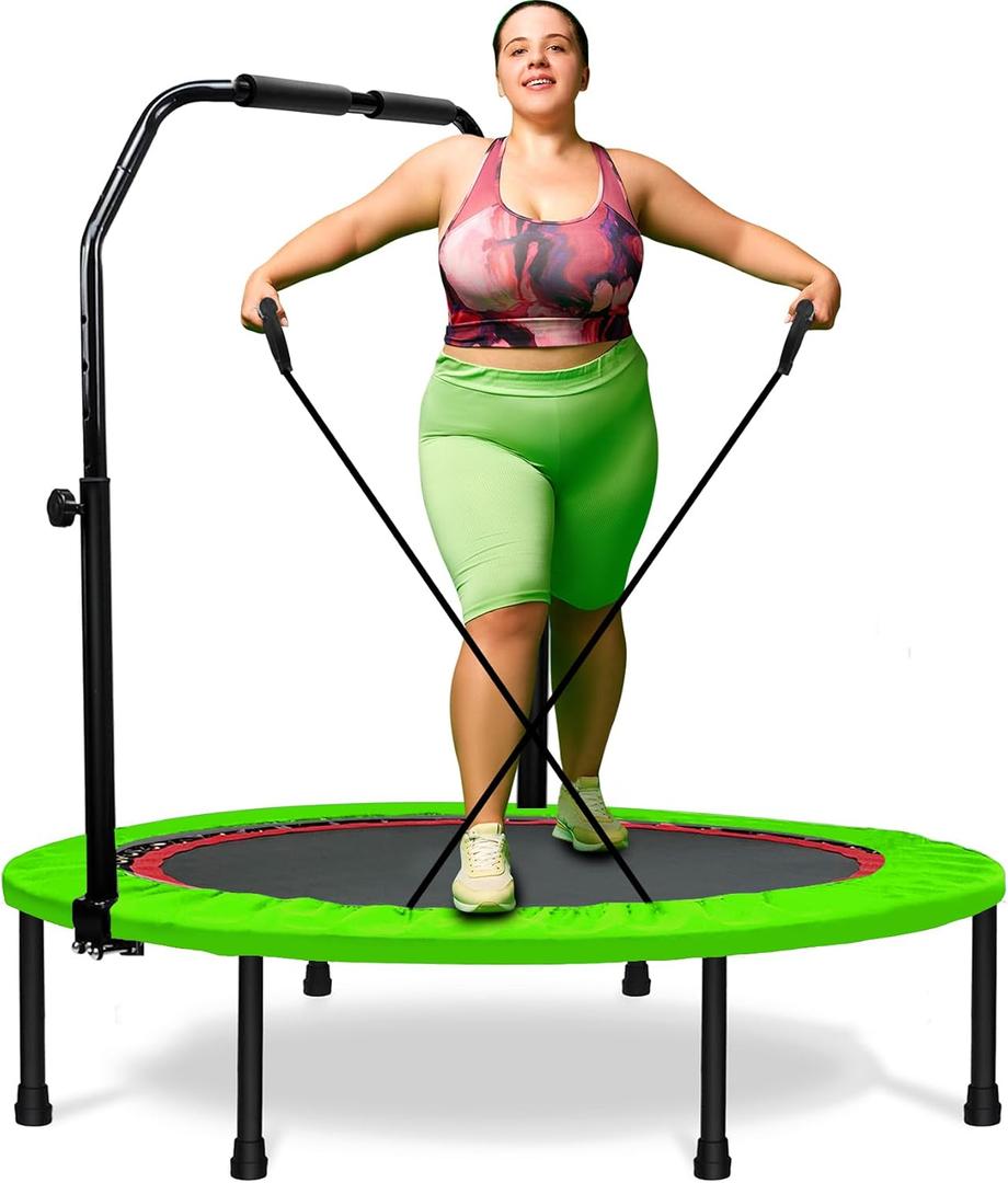 Foldable Mini Trampoline for Adults & Kids 40" Rebounder Trampoline with Adjustable Foam Bar for Indoor Workout Fitness