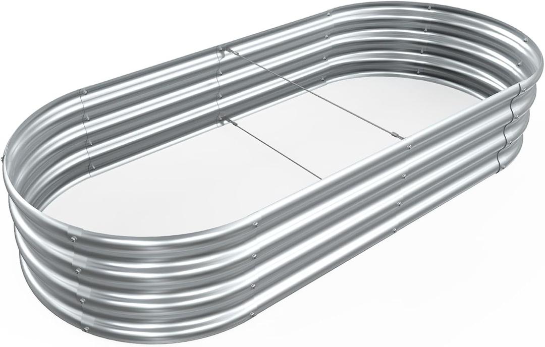 MOFEEZ Galvanized Raised Garden Bed Kit, 7x3x1 Ft Galvanized Planter Raised Beds, Oval Large Metal Raised Garden Beds Outdoor for Vegetables, Flowers, Herbs, and Fruits