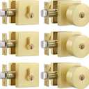 Goldenwarm Gold Exterior Door Knobs with Deadbolt, Zinc-Alloy Front Door Knobs and Deadbolt Set, Heavy Duty Brushed Gold Entry Door Lock Set - Single Cylinder, 3 Pack