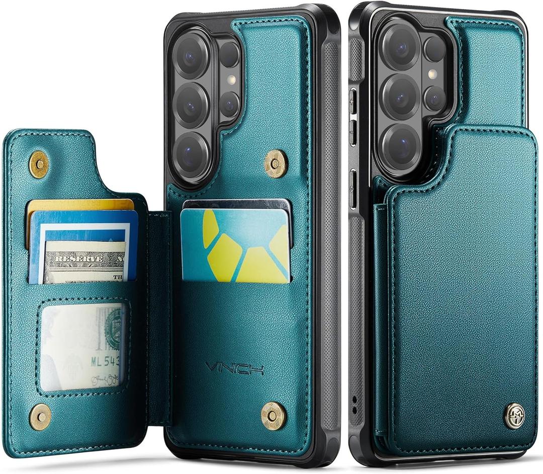 Vinich for Samsung Galaxy S26 Ultra Wallet Case with Card Holder, RFID Blocking Credit Slots Kickstand Shockproof Phone Cover for Women Men, Bluish Green