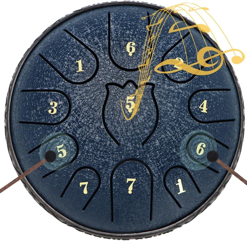 Steel Tongue Drum 6 Inche 11 Note Steel Drums Rain Chime,Raindrop Drum,Rain Drum for Outside Garden, Dark Blue