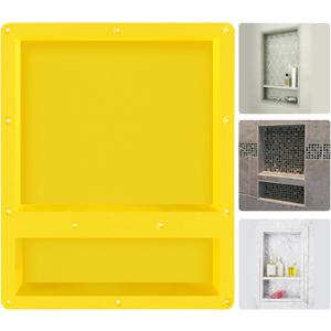 Suteck 16" x 20" Shower Niche Double Shelf -Yellow Rectangle Niche Cube, Ready for Tile Recessed Niches for Bathroom, Niche Shower Storage