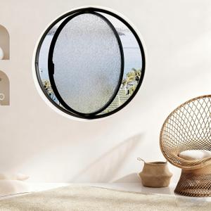 23.6IN Rotating Round Windows with Tempered Glass, 360° Rotating Sliding Windows with Handle for Bathroom/Kitchen/Bedroom/Living Replacement Indoor Ventilated Windows Decorate (Black)