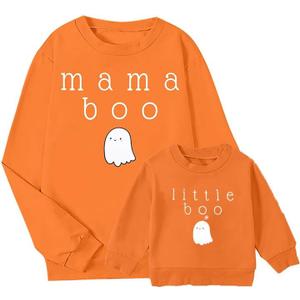 JINTING Mommy and Me Matching Outfits Halloween Little Boo Sweatshirt Spooky Mama Long Sleeve Shirt Tops (Orange)