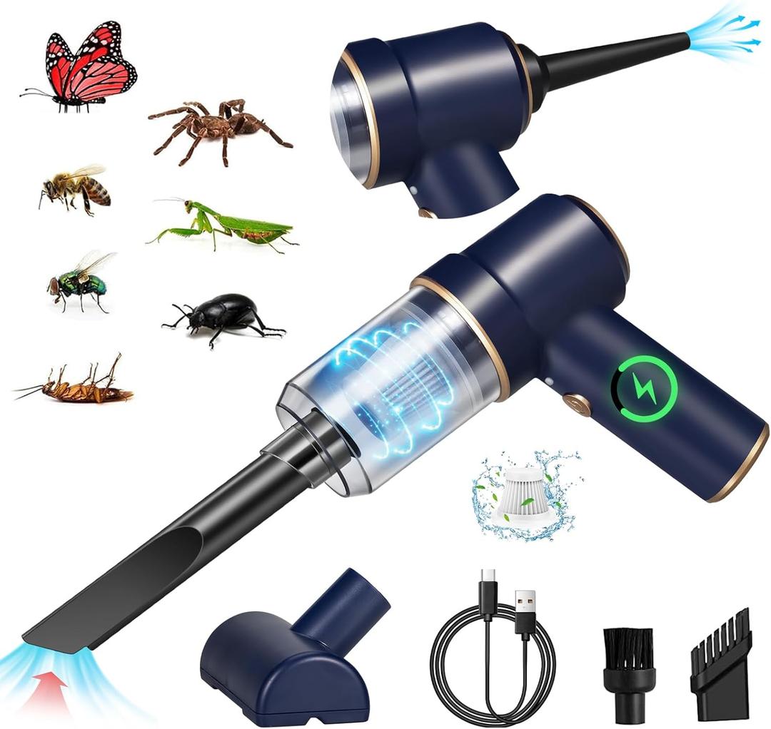 Jahy2Tech 2026 New Bug Vacuum with Long Nozzle for Adults&Kids&Garden, 5 in 1 Handheld Fly Vacuum Catcher for Spider Insect Wasps Bees Ants Ladybugs, Humane Indoor/Outdoor Cordless Catch and Release (Blue)
