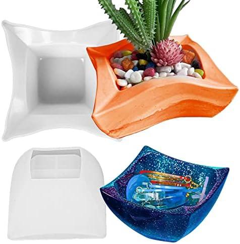2PCS Irregular Flower Pot Silicone Mold Silicone Planter Mold Epoxy Resin Casting Mold Geometric Square Container Concrete Cement Mould for Storage DIY Art Craft Decoration