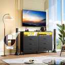 Black Dresser for Bedroom, 6 Drawer Dresser, Fabric Vertical Storage Tower with Fabric Bins with Open Shelves LED Light and Charging Station, Chest of Drawers for Closet Chests Organizer, Living Room