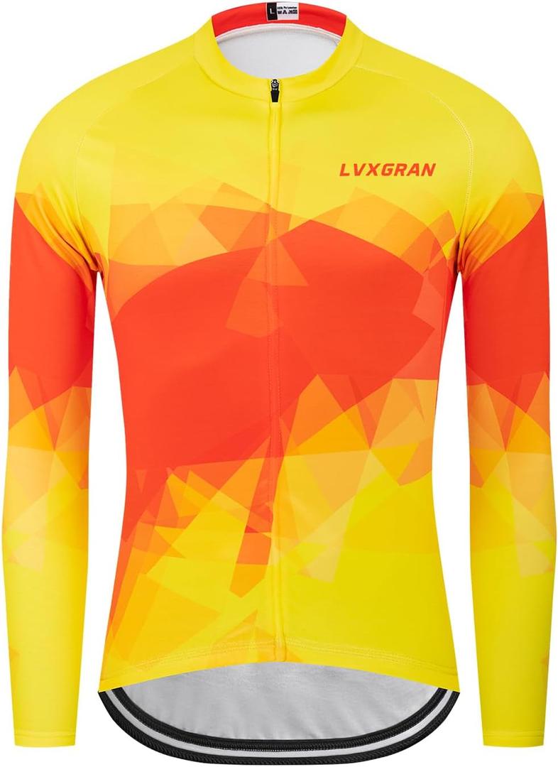 Men's Cycling Jersey Winter Thermal Fleece Long Sleeve Bike Shirts Windproof Cycling Jacket with 3 Pockets (XXL)
