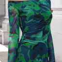 ZESICA Women's Long Sleeve Floral Maxi Dress 2026 Fall Off Shoulder Bodycon Ruched Mesh Cocktail Wedding Guest Dresses (M)