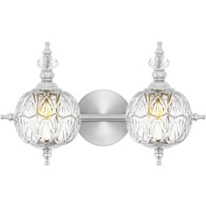 Brushed Nickel Bathroom Vanity Light Fixture Vintage Style - 2 Light G9 Bulb Compatible, 17" Wide Bathroom Lighting Over Mirror with Hand-Etched Glass Shades, Easy Mount for Makeup Area