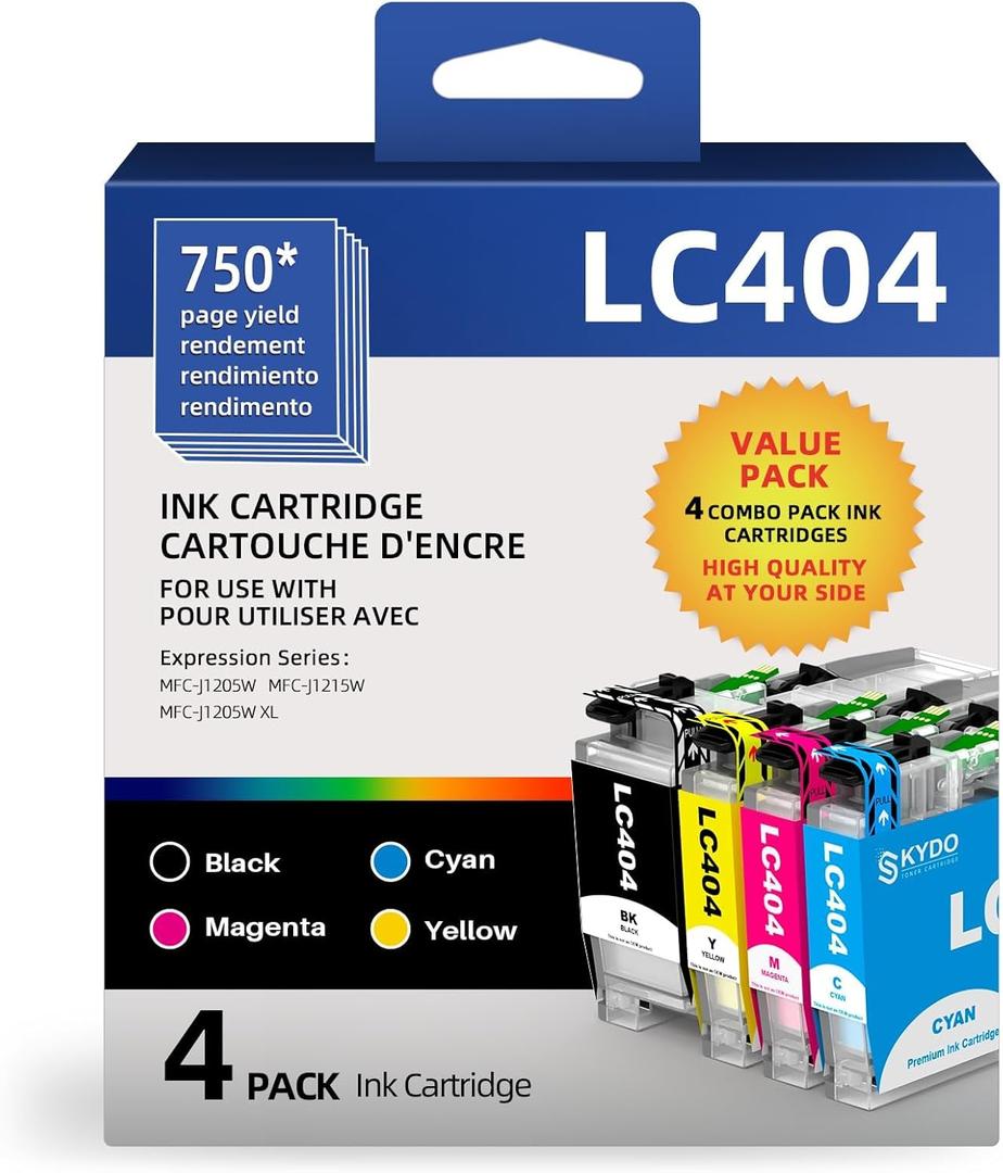 LC404 MFC-J1205W LC404XL Ink Cartridges Replacement Compatible for Brother LC 404 LC404XL LC-404 Work with MFC-J1205W MFC-J1215W MFC-J1205W XL Printer (4 Pack, Black Cyan Magenta Yellow)