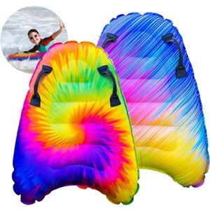 JAMBO 2 Pack Inflatable Surf Body Boards with Handles for Water Slides, Boogie Boards for Beach, Pool, Lake & Slip Slides, Lightweight Floating Water Toys for Kids & Adults (Tie Dye AND Color Spiked DOUBLE PACK)