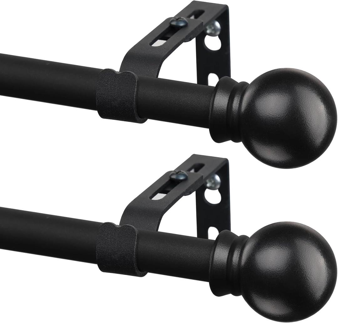 2 Pack Black Curtain Rods for Windows 28 to 48 inch, 5/8 inch Small Cafe Window Curtain Rods, Short Drapery Rod for Bedroom Kitchen (Size30-50 Inch, Matte Black)