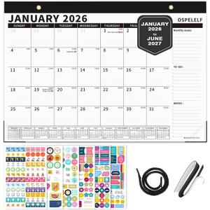 Ospelelf 2026-2027 Calendar Magnetic Desk Wall Desktop Monthly Planner from January 2026 - June 2027 Large To Do Pad with Plastic Cover for Office 17" X 12" Black