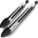 Tribal Cooking Stainless Steel Tongs - 9" and 12" With Silicone Tips, Locking BBQ Tongs (Black)