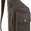 BAIGIO Genuine Leather Sling Bag for Men Fashion Casual Crossbody Bag Vintage Chest Bag for Men Hiking Travel Daypack