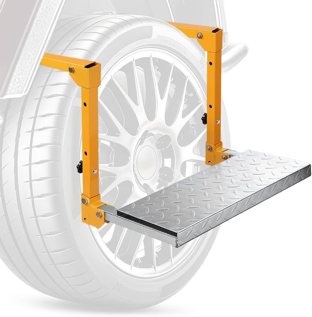 Folding Tire Step for Truck, SUV and RV, Heavy Duty Truck Wheel Step, Adjustable Tire Mounted Step Fits Tire from 8" to 12", Tire Steps for Pickup Trucks with Non-Slip Surface, Rated up to 350 Lbs