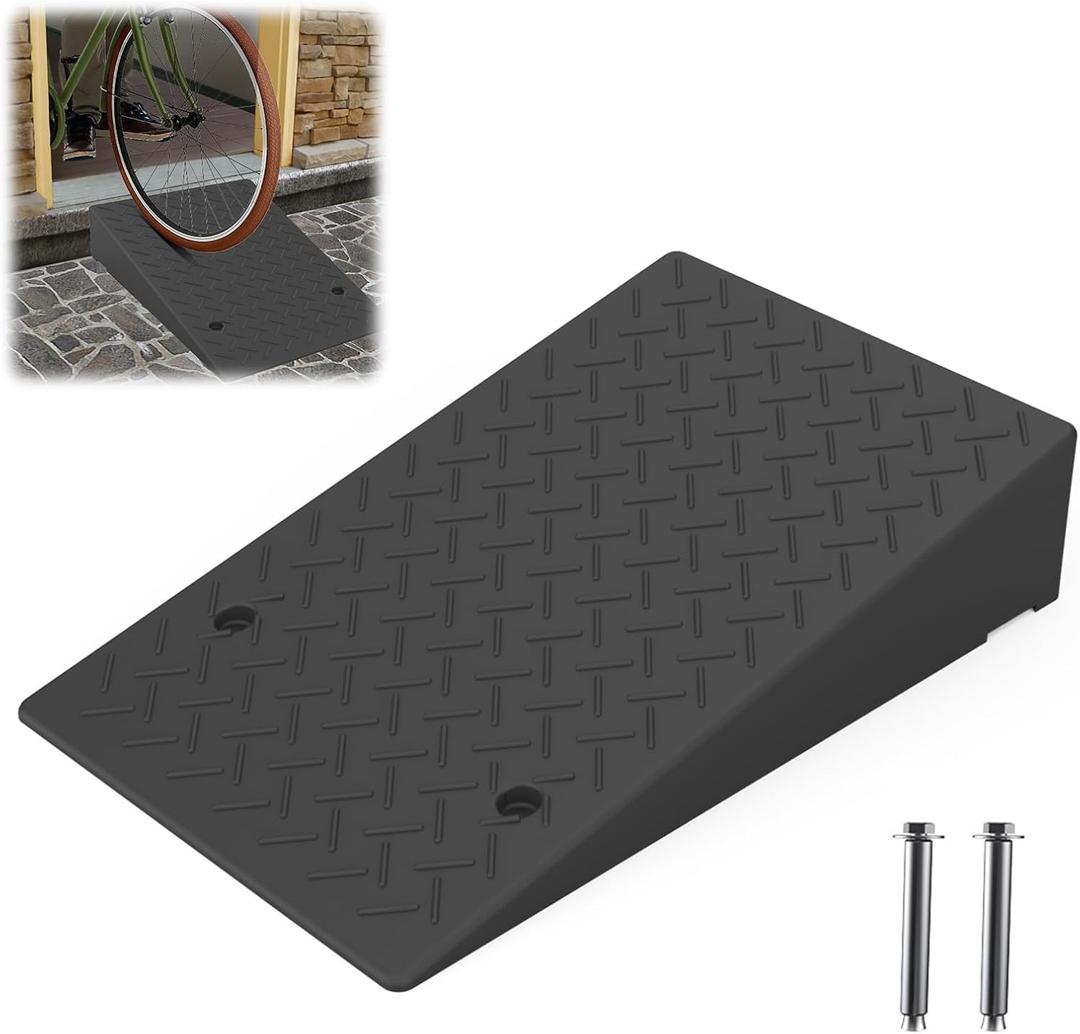 Rubber Threshold Ramp 7.09 Inch Rise, Wheelchair Rubber Door Ramp with Non-Slip Surface, Home Step Ramp with Channel for Wheelchairs/Cars/Scooters(1PCS, 2200LBs Loading)