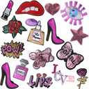 Ysleen 16 Pieces Purple Sequin Iron on Patches DIY Embroidered Patch Sequin Applique Lip Lipstick Patch Decoration Clothing Jeans Bag Sew on Repair for Woman Girl Garment Bag Shoes Caps Decor