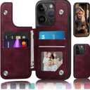 DJDUCK Designed for iPhone 15 Pro Case Wallet with Card Holder, [RFID Blocking Leather Protection] [Magnetic Clasp Cover] Shockproof Men Women Cases 6.1 Inch for Apple 15 Pro Wine Red