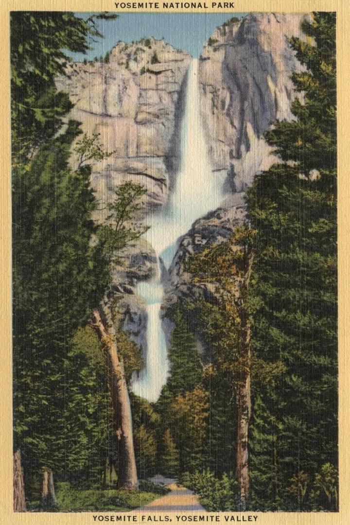 ART.COM Wall Art Print Yosemite National Park, CA - View of Yosemite Falls & Valley by Lantern Press, 12" x 18"