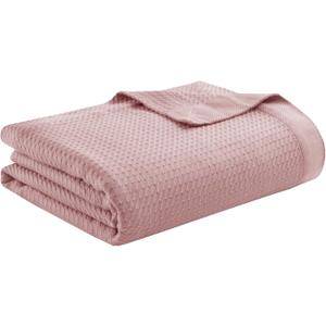 Madison Park 100% Egyptian Cotton Lightweight Summer Blanket, Breathable Waffle Knit Design, Soft Cozy All-Season Throw for Bed, Couch or Sofa, Rose Pink Full/Queen Size (90"x90")