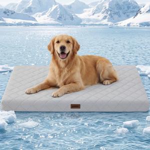 ZOMISIA Orthopedic Cooling Dog Bed, Q-Max>0.5 Cooling Mat XXL for Crate with Removable Washable Cover, Breathable Egg Foam Summer Pad for Furry Pets Outdoor, 47x29 Inch, Grey