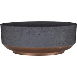 The HC Companies 8 Inch Round Plastic Succulent Capri Bowl 8"x8"x3" in Faux Concrete Color with Copper Band