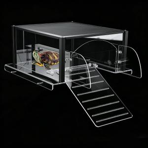 Turtle Basking Platform Extra Large for 17-19in Wide 40 Breeder 75 Gal Tank Acrylic Basking Platform for Aquatic Turtles, One-piece Base& 4 Pillars Supports, Non-Slip Stepped Ramp, Anti-escape Barriers,Extra Large