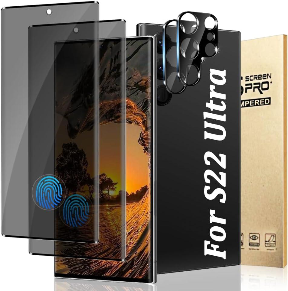 Geviaho 2+2 Pack For Galaxy S22 Ultra Screen Protector with Camera Lens Protector, 3D Full Coverage, 9H Tempered Glass, Scratch Resistant, Touch Sensitive,Bubble-Free, Easy Installation (6.8 Inch)