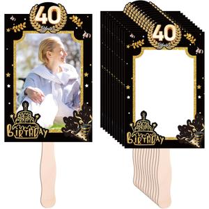 Geelin 12 Pcs 40th Birthday Party Favors Birthday Fans for Guest 40th Party Supplies 4"x6"Custom Hand Fans Personalized Blank DIY Photo Frames for Birthday Party Decoration