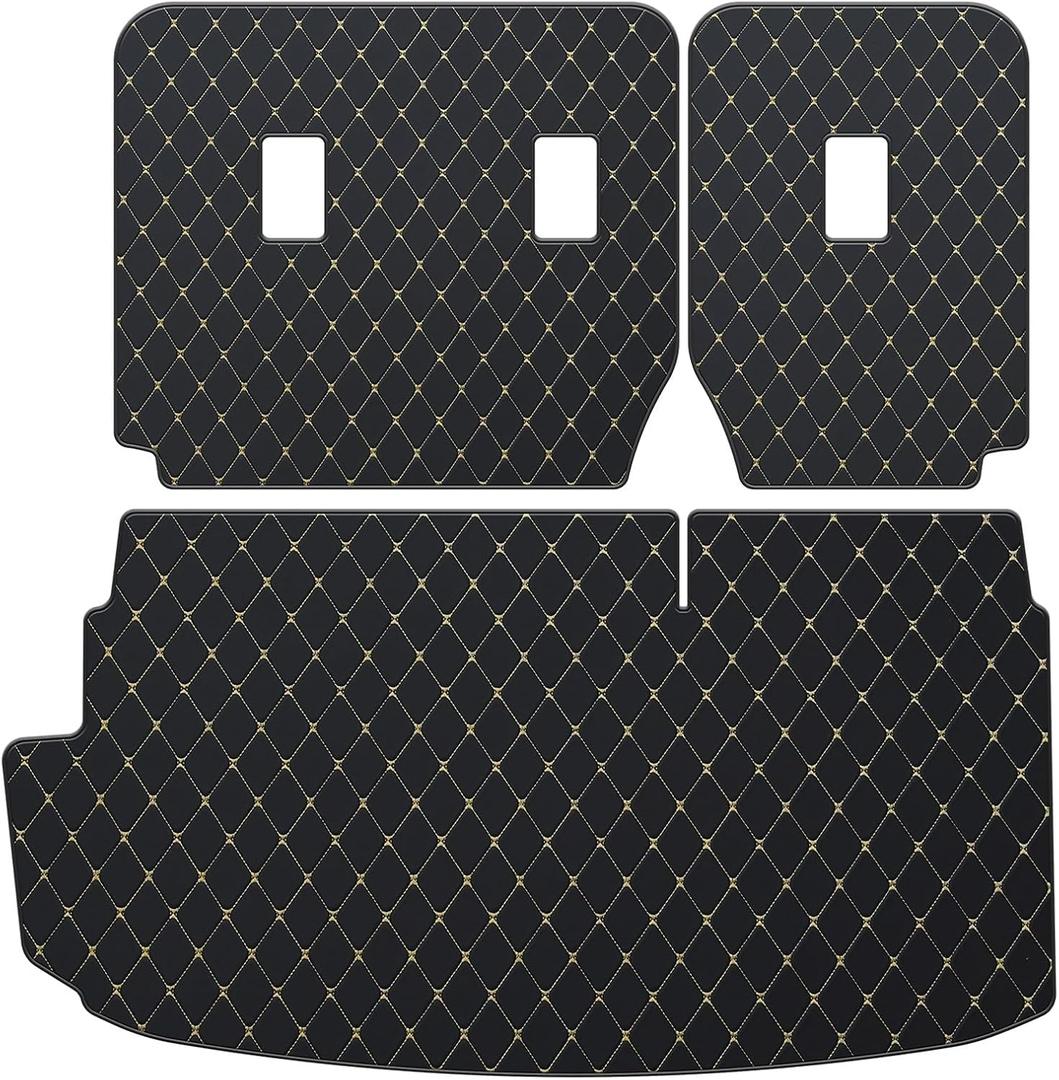 TTX LIGHTING Cargo Liner and Backrest Mat for 2018-2023 Chevy Traverse - Custom Fit PU Leather Back Seat Cover Protection Mat All Weather Car Accessories for Chevrolet Traverse (Black Gold)
