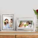 Egofine 2 Pack 5x7 Rotating Floating Picture Frames,Double-Sided Display with HD Glass Front Wooden Distressed Frame for Vertical or Horizontal Tabletop Display, White