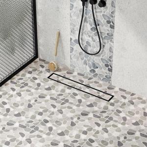 Neodrain 18-Inch Linear Shower Drain with Tile Insert Grate, Matte Black 304 Stainless Steel Rectangle Shower Floor Drain, Linear Drain with Leveling Feet, Hair Strainer
