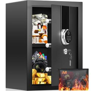 3.0 Cuft Large Biometric Safe Box, Personal Safes for Home Use Fire and Water Proof with Fingerprint Lock, Fireproof Safe with Fireproof Waterproof Bag, Security Safety Box for Home Office
