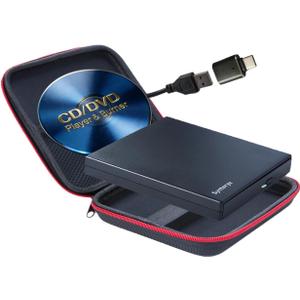 External CD DVD Drive USB and Type-C, Portable Slim CD/DVD +/-RW Burner Reader Writer Player for Laptop Desktop PC Mac Windows Linux OS Apple (Matte Black (with Protective Case))