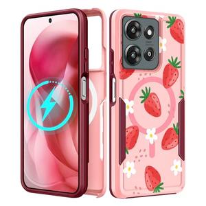 LISEVO for Moto G 2025 Case Women - Compatible with MagSafe Cute Girls Magnetic Protective Phone Cover Girly Kawaii Strawberry Heavy Duty Shockproof Design for Motorola Moto G 5G 2025 Cases