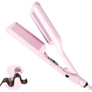 1 1/4 Inch Hair Waver Crimper,Cimper Tool Hair Crimper Waver,Deep Wave Iron with 2 Ceramic Barrel,Pink