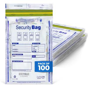 White Opaque Deposit Bags | Tamper-Evident Cash & Valuables Bag | Tear-Off Receipt | Heavy-Duty 10" x 15" | 100 pcs | ABC Check Printing