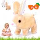 Hopping Bunny Toy, Easter Bunny Stuffed Animal Interactive Electronic Plush with Sounds and Movements, Animated Walking Wiggle Ears Twitch Nose, Easter Gifts for Kids Toddlers Boys Girls (brown)