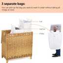 Laundry Hamper with 3 Removable Liner Bags; 132L Handwoven Rattan Laundry Basket with Lid & Heightened Feet; Clothes Hamper with Side Handles; Laundry Sorter with 3 Separate Sections