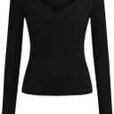 BTFBM Casual Long Sleeve T Shirts for Women Fall 2025 Ribbed Knit Slim Fit Solid Basic Tee Going Out Tops Blouse (X-Small, Black)