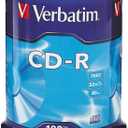 Verbatim CD-R Blank Discs 700MB 80 Minutes 52X Recordable Disc for Data and Music - 100pk Spindle,Silver