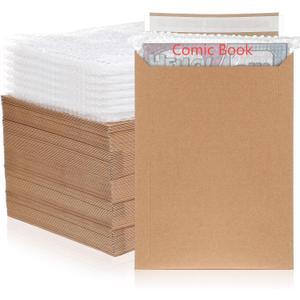 200 Pcs Comic Book Mailers and Bubble Bag Protectors 8.3 x 11.4 Inch Photo Document Cardboard Envelopes Kraft Mailing Boxes for Shipping Comics Document Photo(Brown)