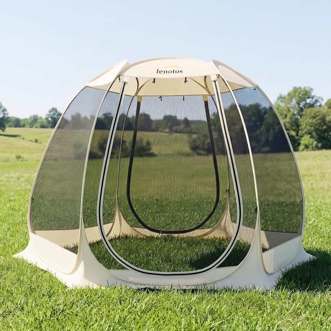 Lenotos Pop Up Screen House, 10'x10' Outdoor Screen Tent for Camping, Screened Gazebo with Mosquito Netting, Carry Bag